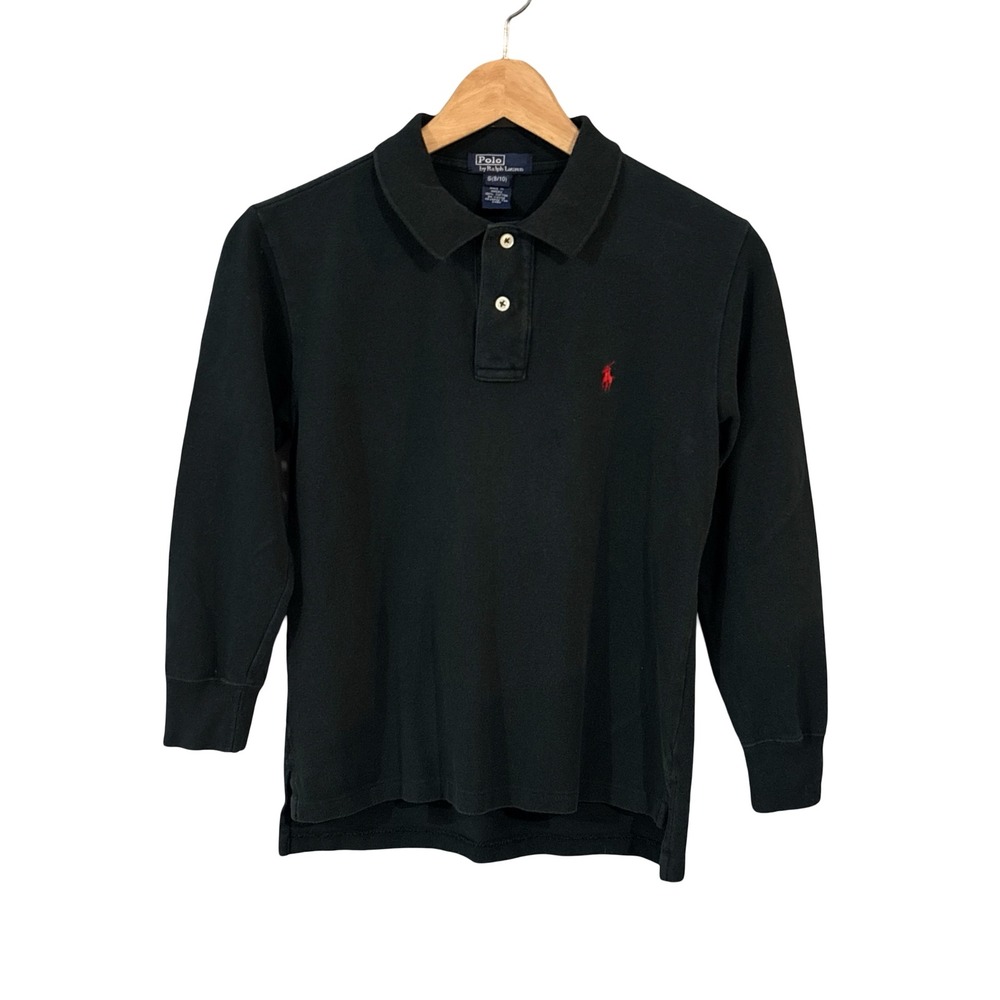 Polo Ralph Lauren Kids S 8/10 Black Cotton Long Sleeve Polo Shirt Red Pony Logo